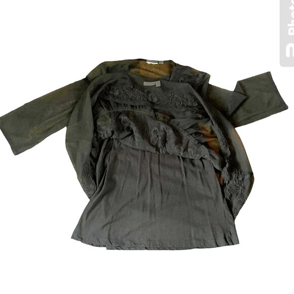 LOGO Lavish Black Sleeveless Cotton Tank w/Sheer Black Lacy Overlay, Size XXS - Picture 4 of 7